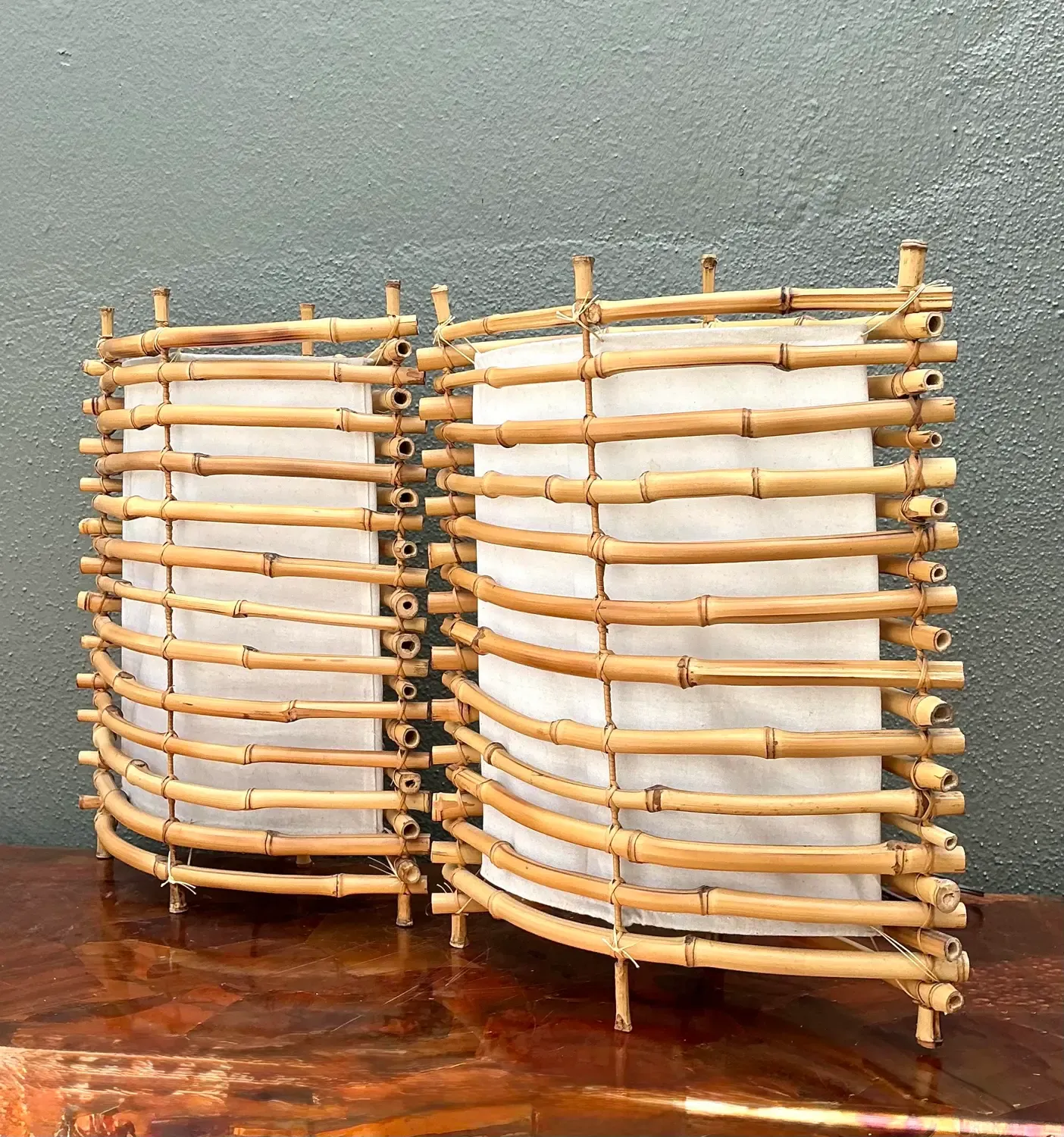 Vintage Stacked Bamboo Lantern Lamps - A Pair — additional photo 3