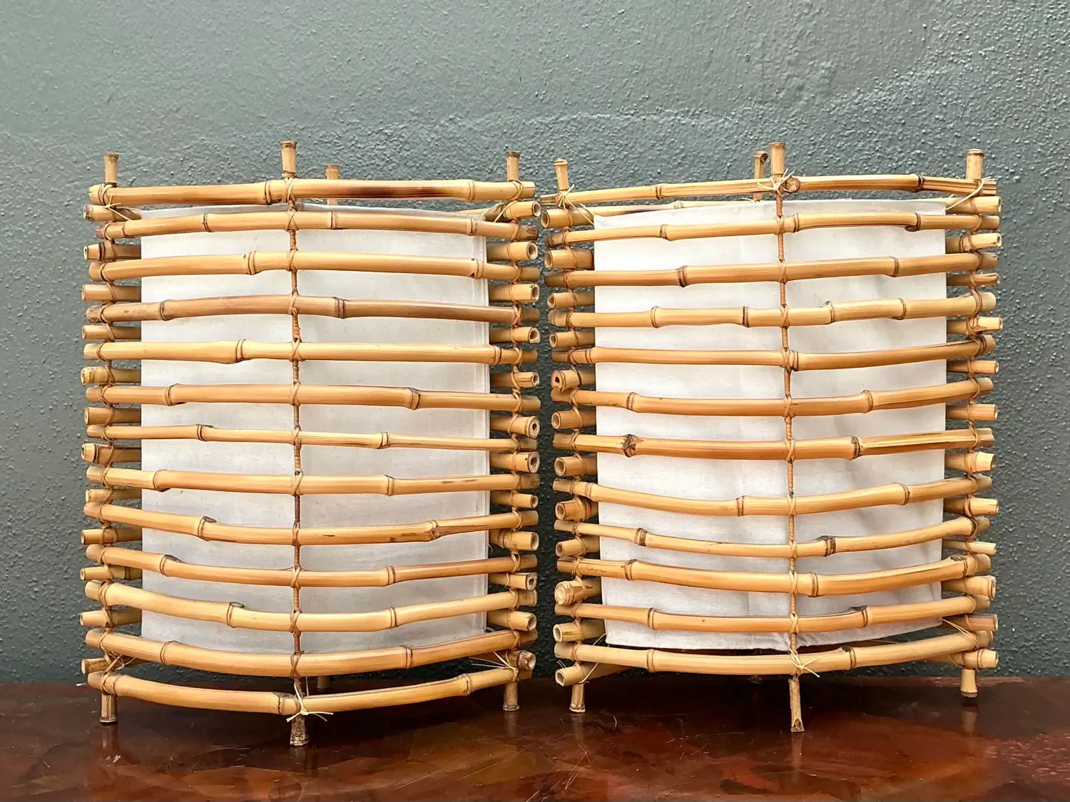 Vintage Stacked Bamboo Lantern Lamps - A Pair — additional photo 4