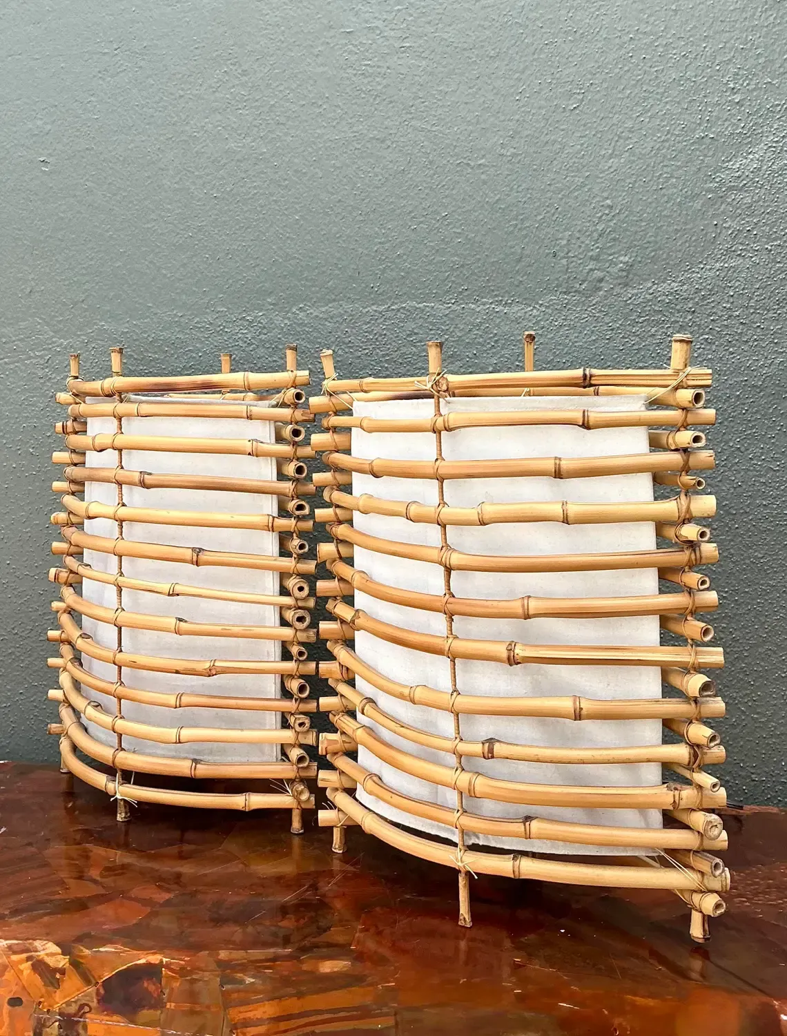 Vintage Stacked Bamboo Lantern Lamps - A Pair — additional photo 5