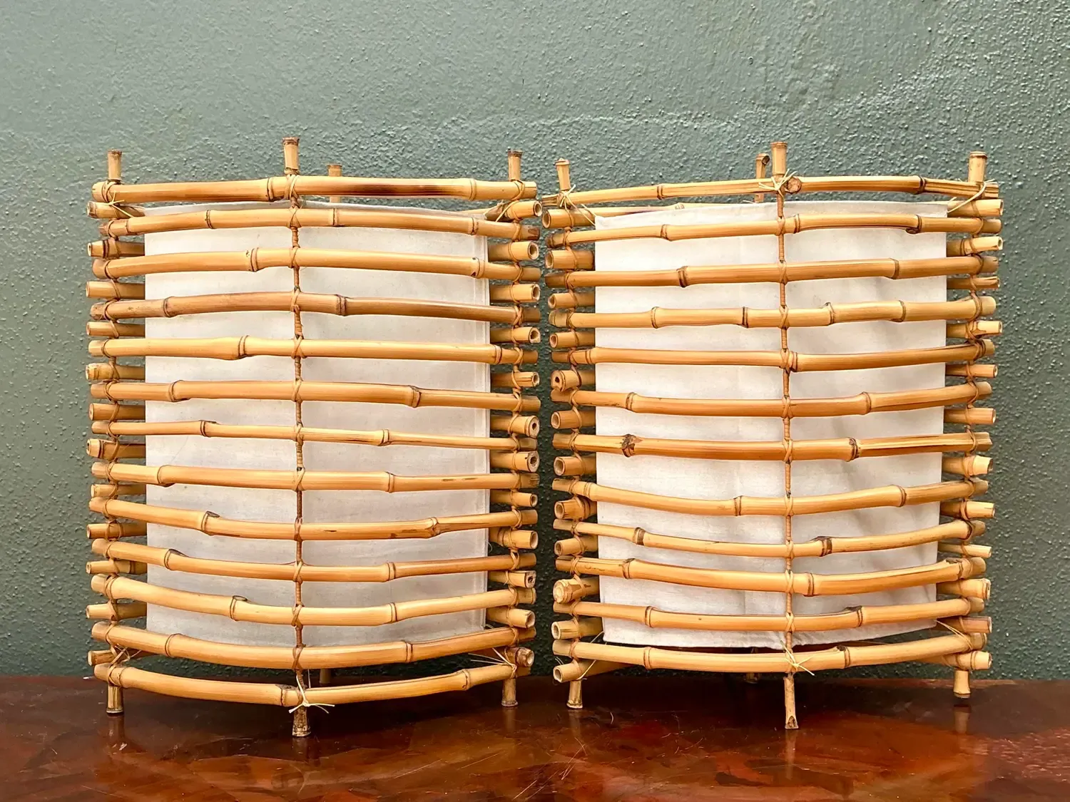 Vintage Stacked Bamboo Lantern Lamps - A Pair — additional photo 7