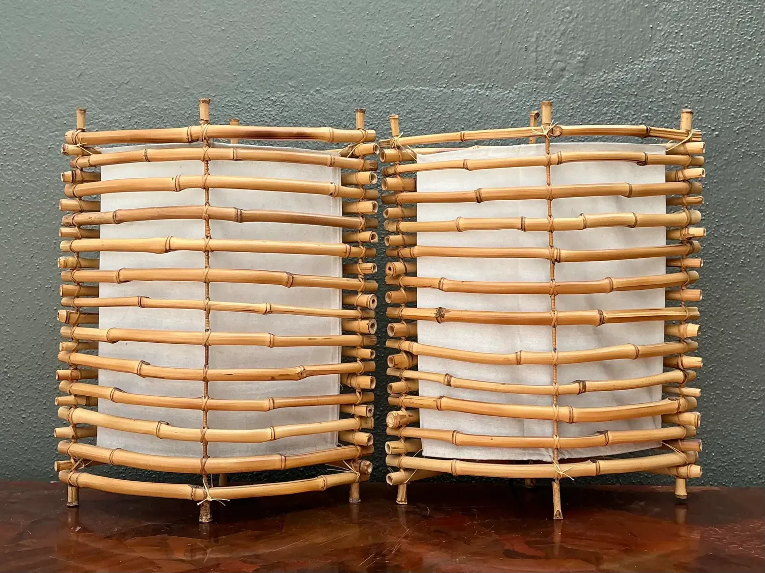 Vintage Stacked Bamboo Lantern Lamps - A Pair — additional photo 8