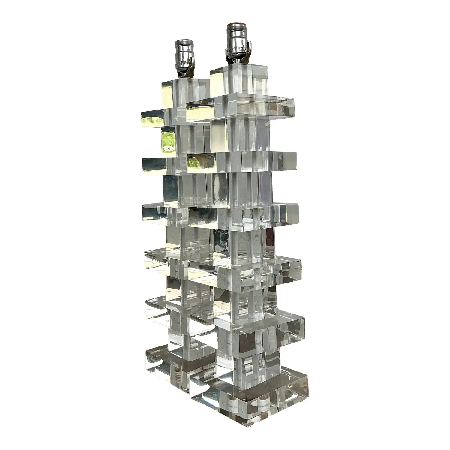 Vintage Stacked Lucite Blocks Lamps - A Pair — additional photo 1