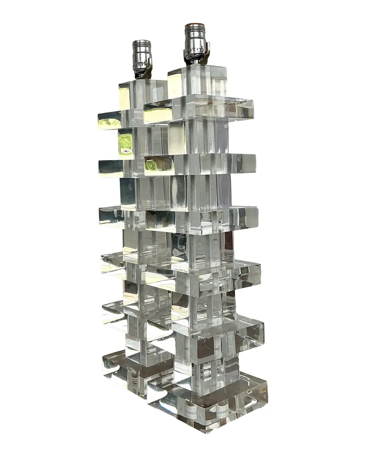 Vintage Stacked Lucite Blocks Lamps - A Pair