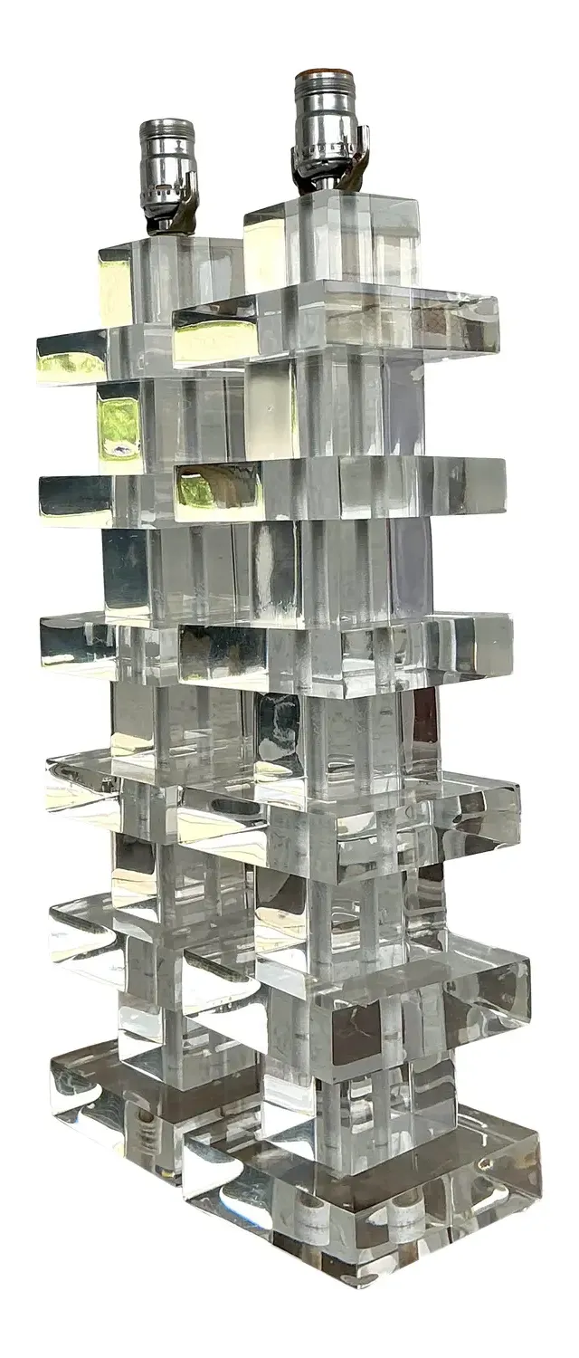 Vintage Stacked Lucite Blocks Lamps - A Pair