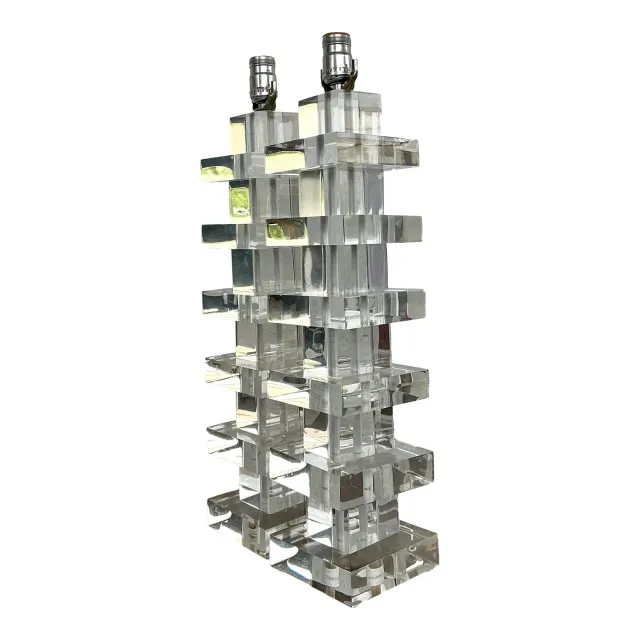 Vintage Stacked Lucite Blocks Lamps - A Pair — additional photo 1