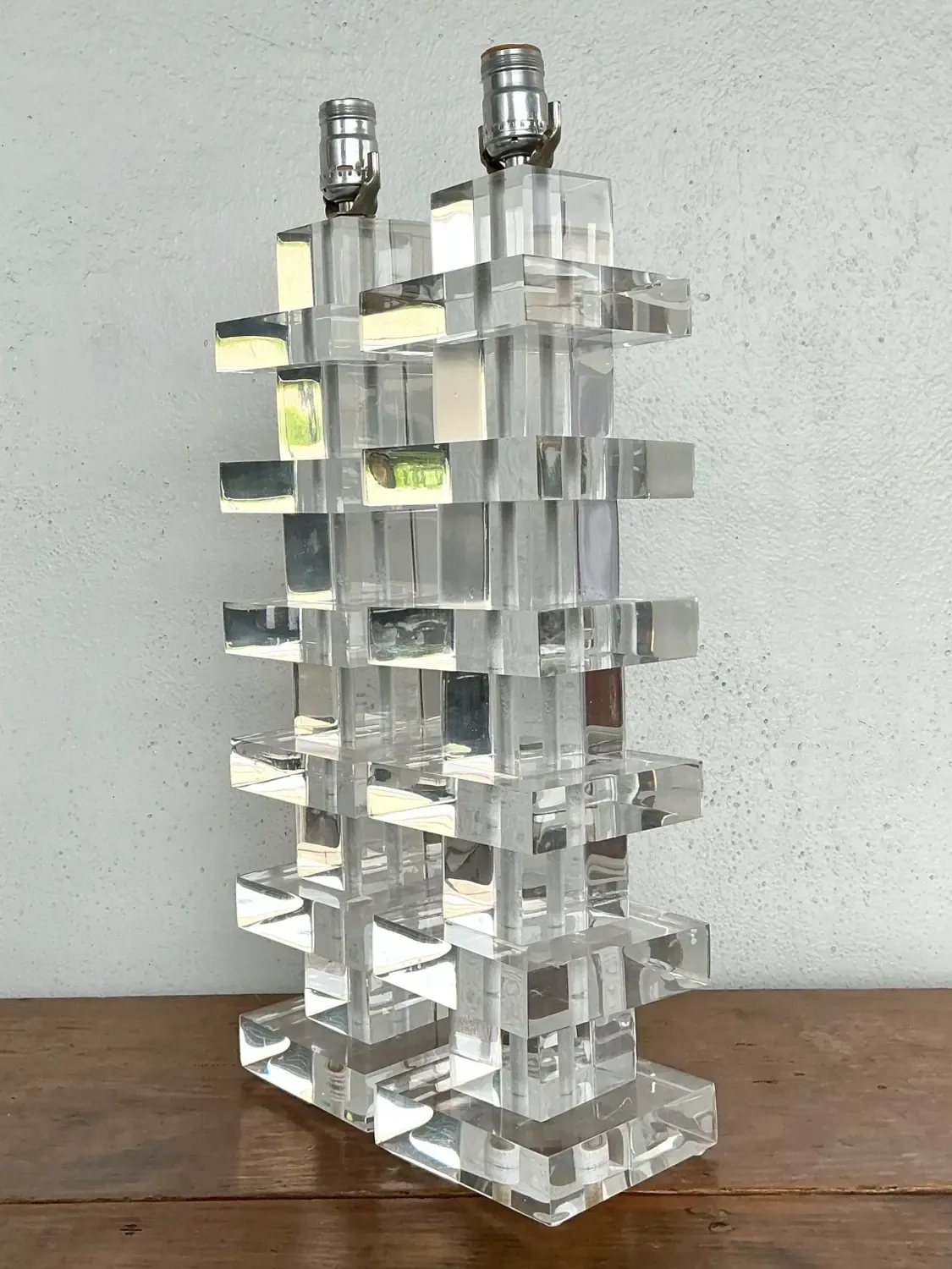 Vintage Stacked Lucite Blocks Lamps - A Pair — additional photo 1