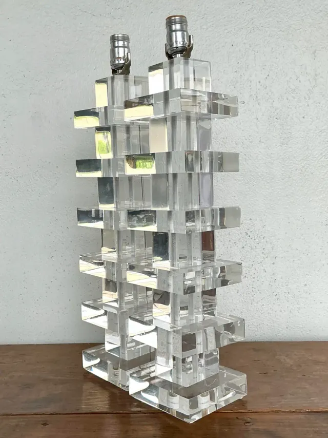 Vintage Stacked Lucite Blocks Lamps - A Pair — additional photo 2