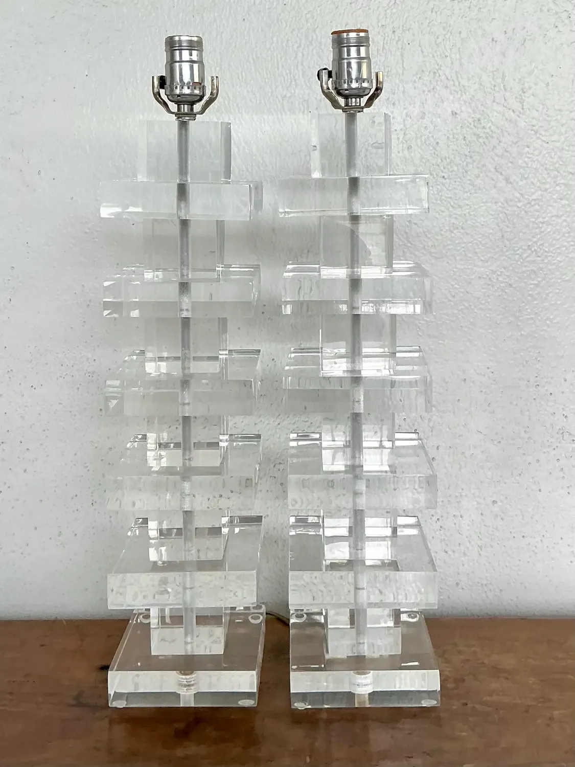 Vintage Stacked Lucite Blocks Lamps - A Pair — additional photo 2
