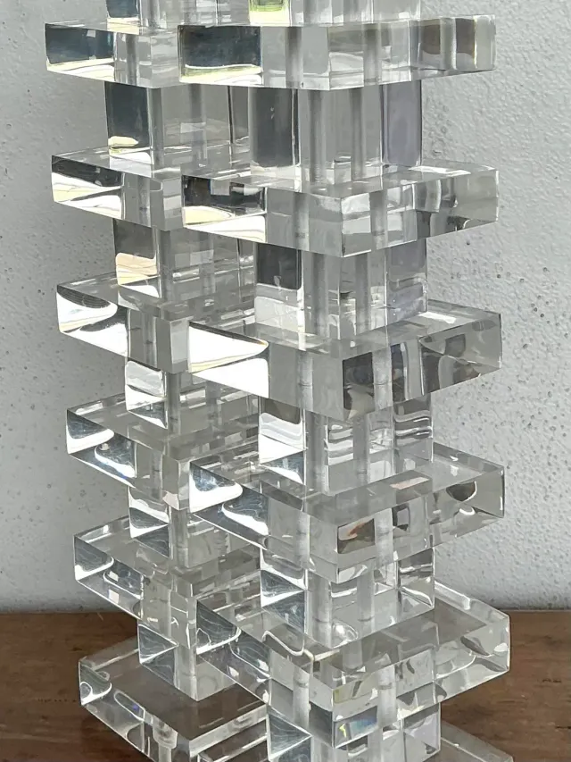 Vintage Stacked Lucite Blocks Lamps - A Pair — additional photo 6