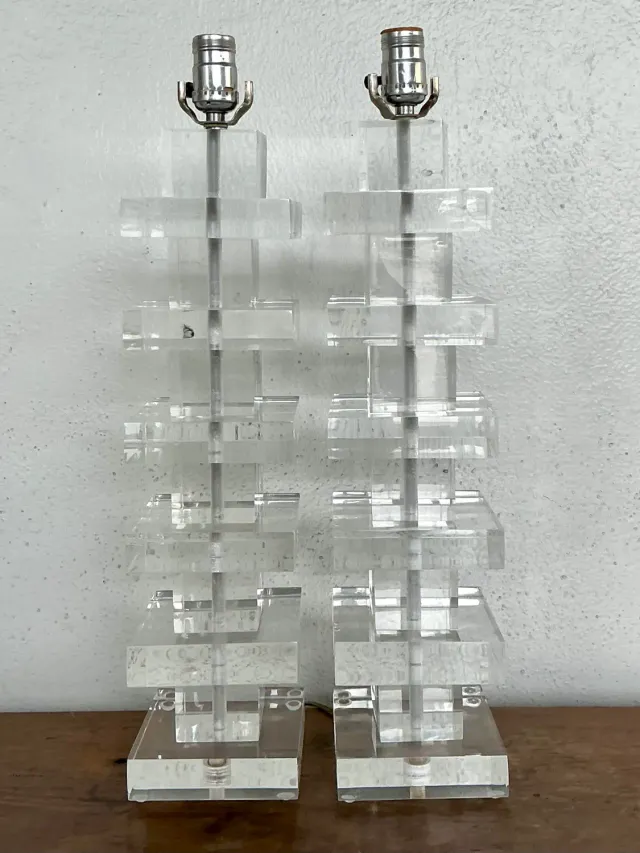 Vintage Stacked Lucite Blocks Lamps - A Pair — additional photo 7