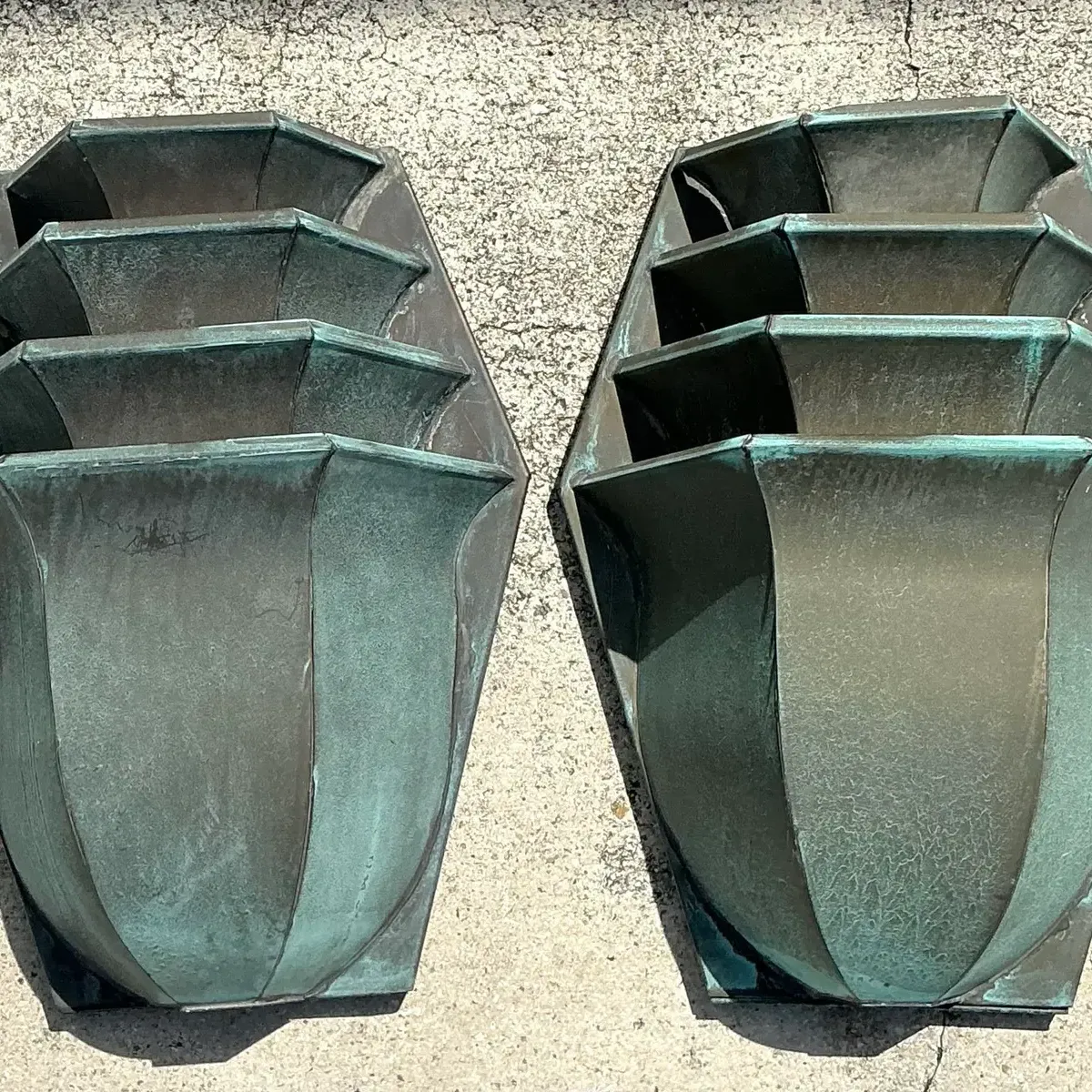 Vintage Stacked Patinated Copper Sconces - A Pair — additional photo 3