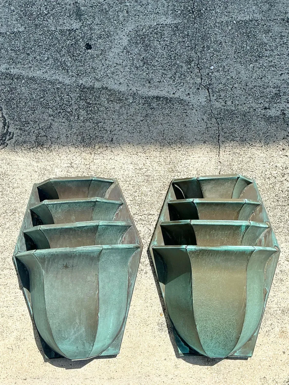 Vintage Stacked Patinated Copper Sconces - A Pair — additional photo 6