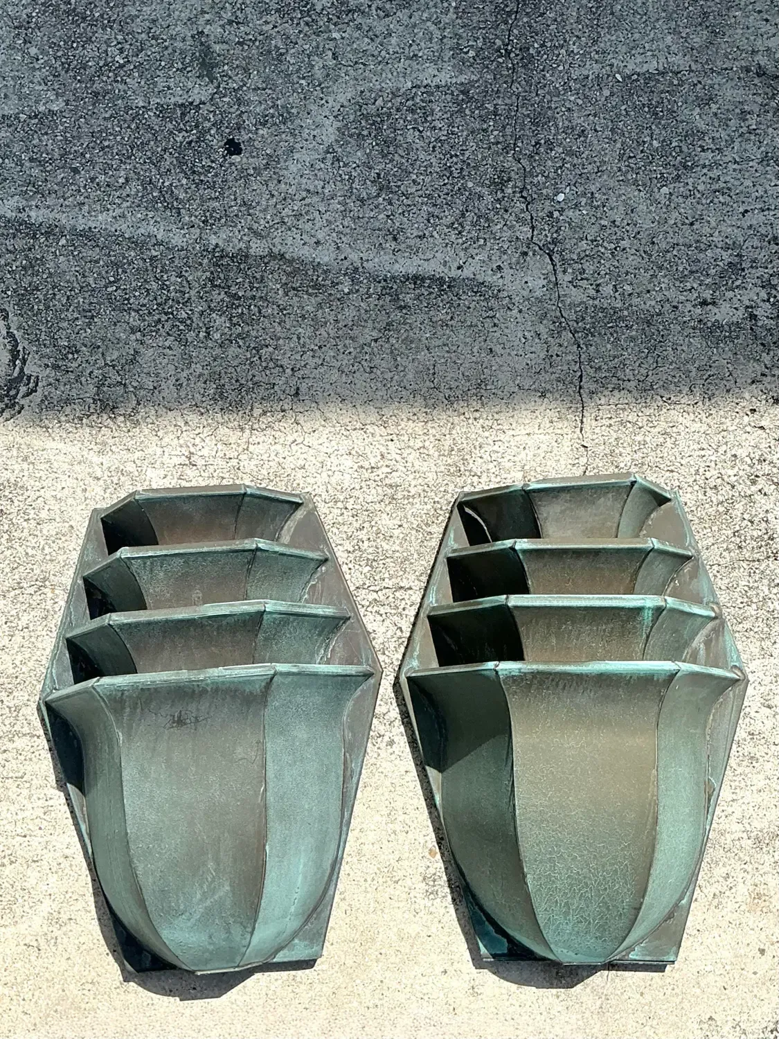 Vintage Stacked Patinated Copper Sconces - A Pair — additional photo 7