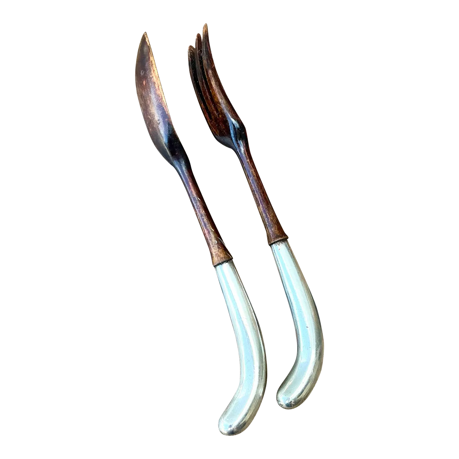 Vintage Sterling and Wood Salad Servers