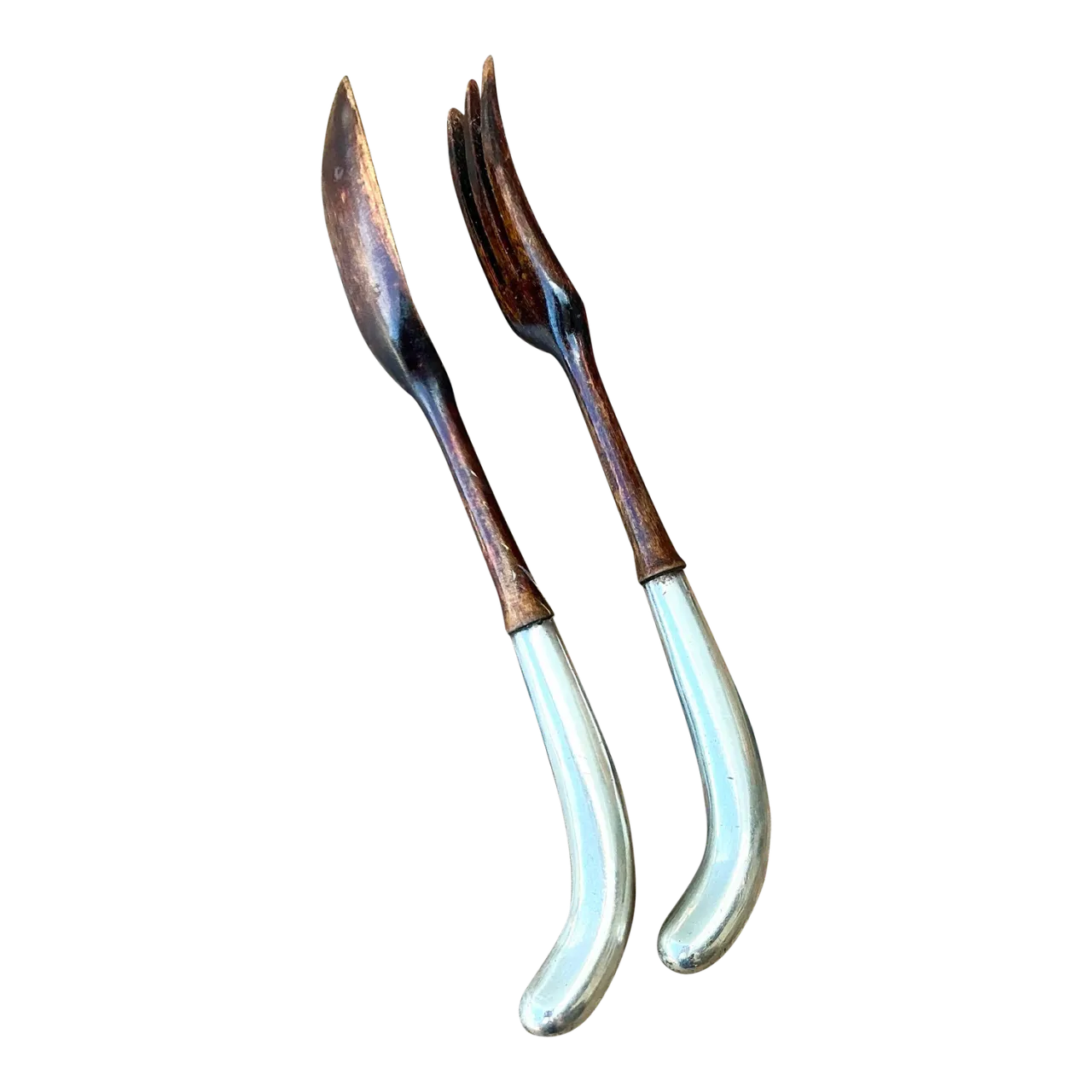Vintage Sterling and Wood Salad Servers