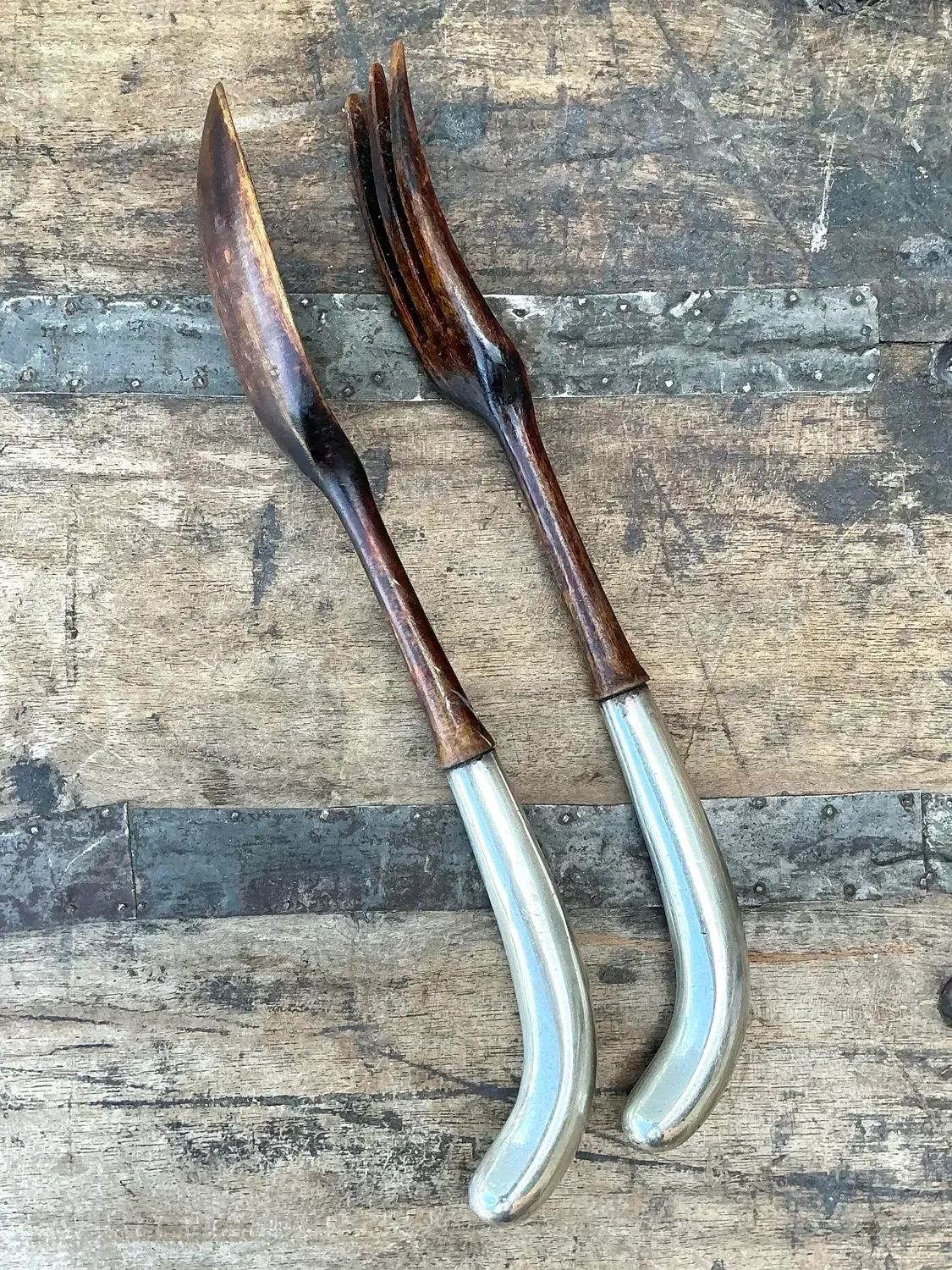 Vintage Sterling and Wood Salad Servers — additional photo 1