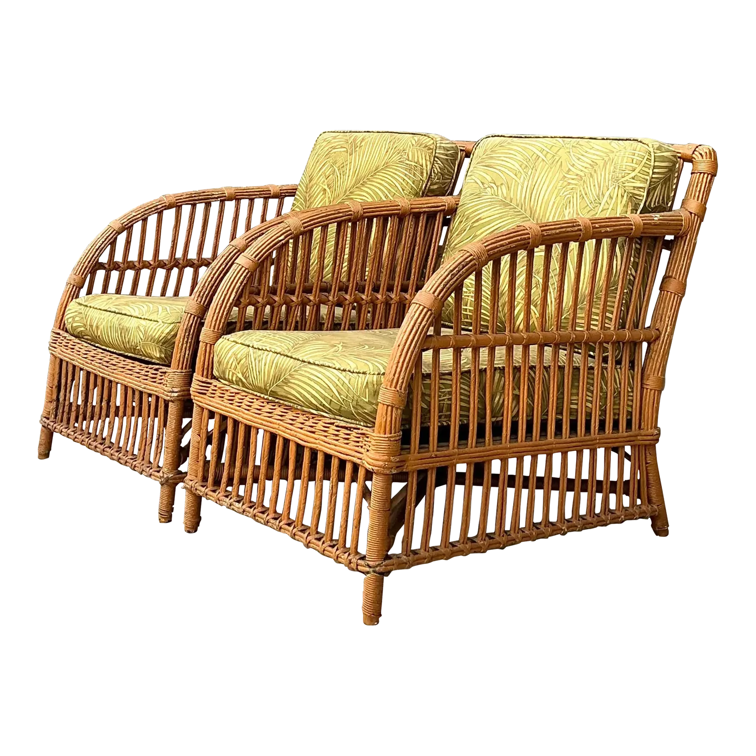 Vintage Stick Rattan Lounge Chairs - A Pair