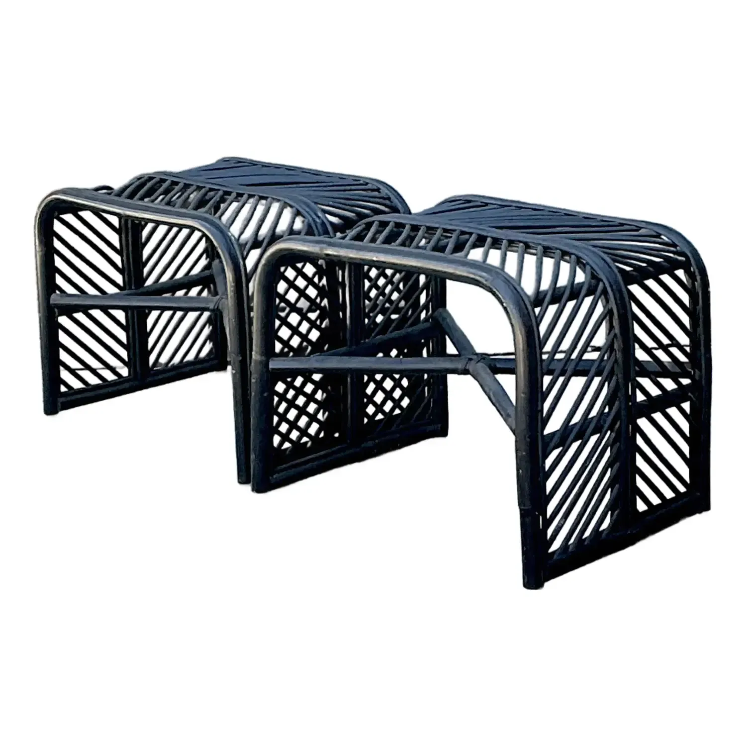 Vintage Stick Rattan Waterfall Low Stools - A Pair — additional photo 1