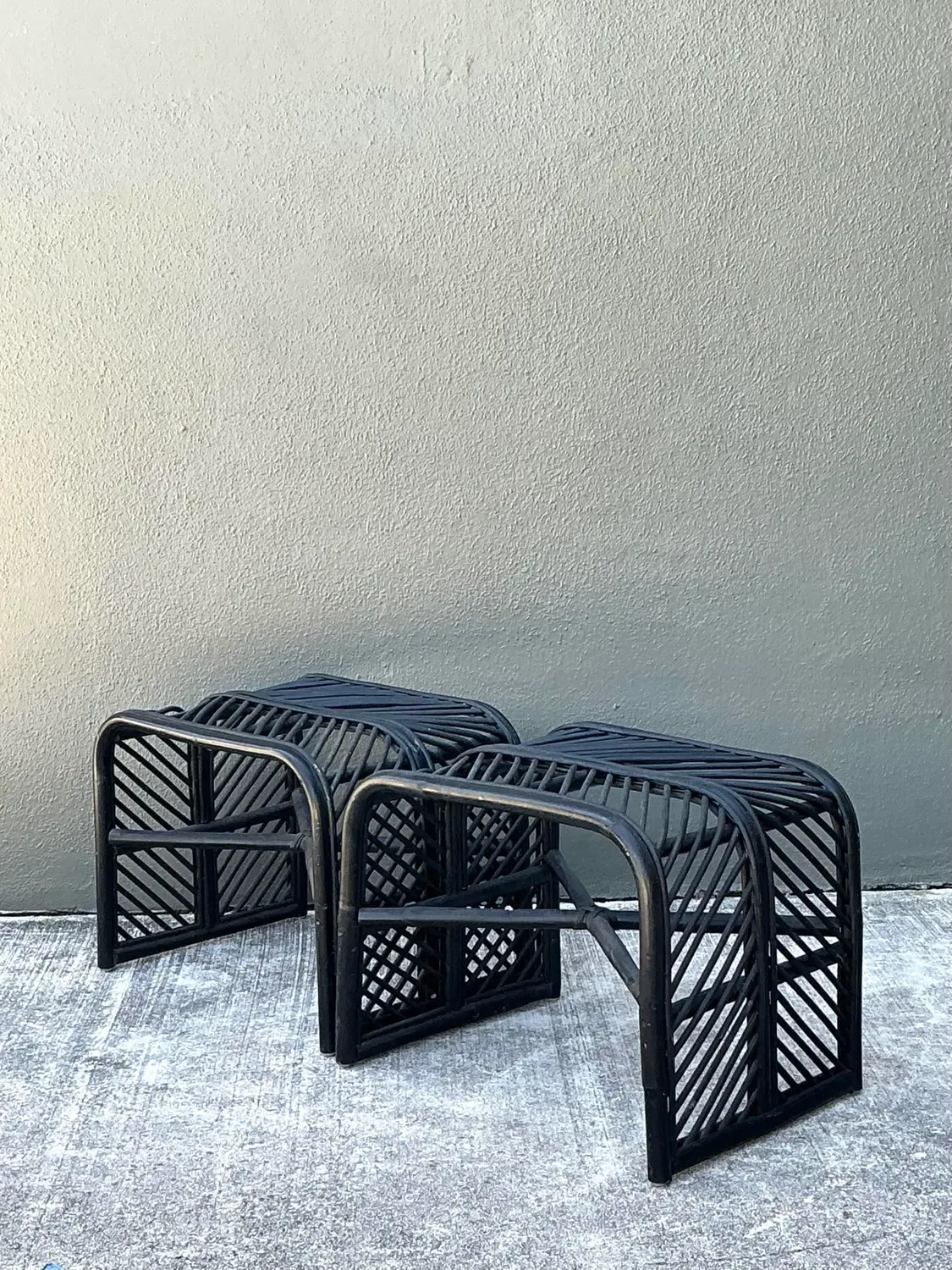 Vintage Stick Rattan Waterfall Low Stools - A Pair — additional photo 2