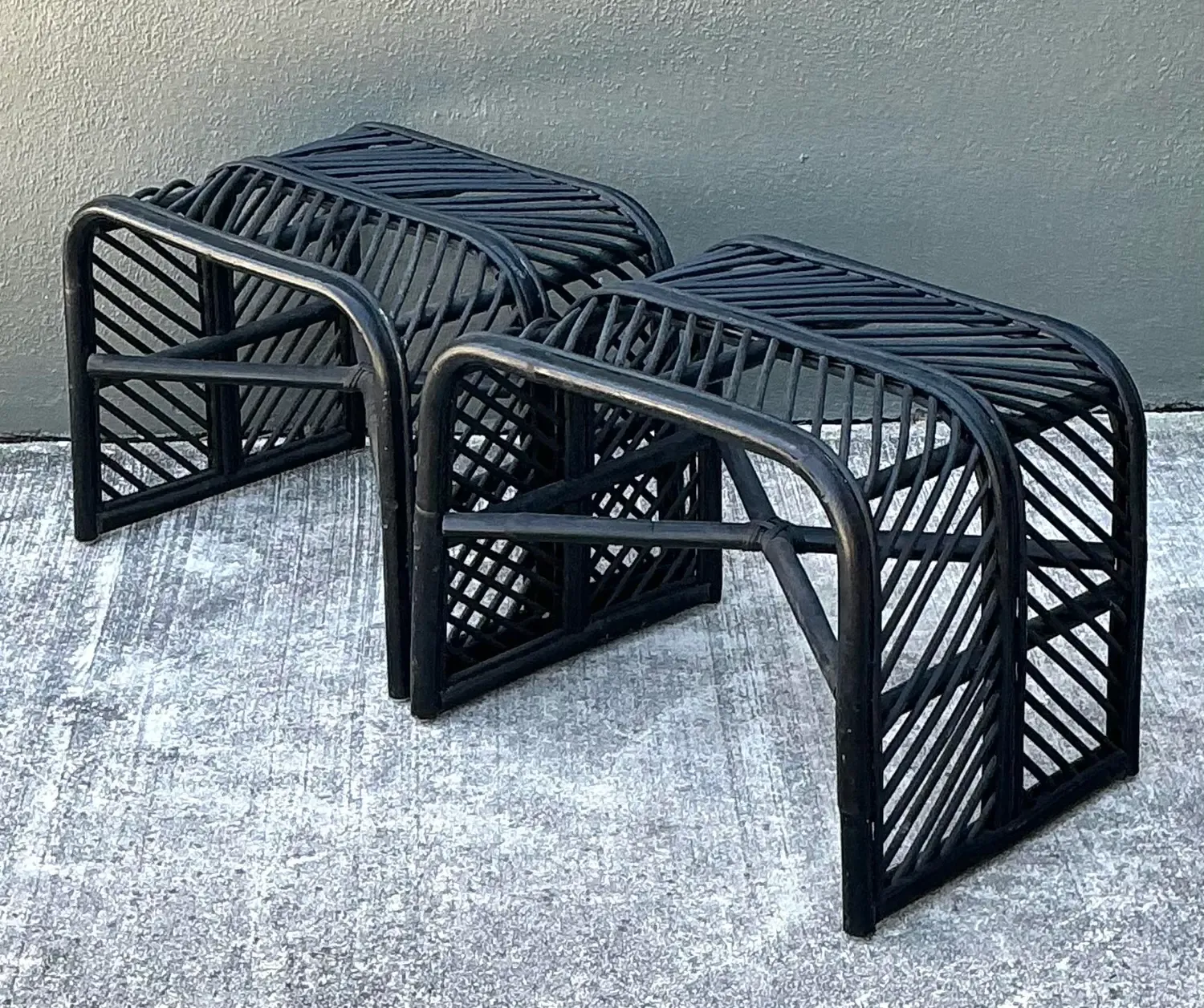 Vintage Stick Rattan Waterfall Low Stools - A Pair — additional photo 3