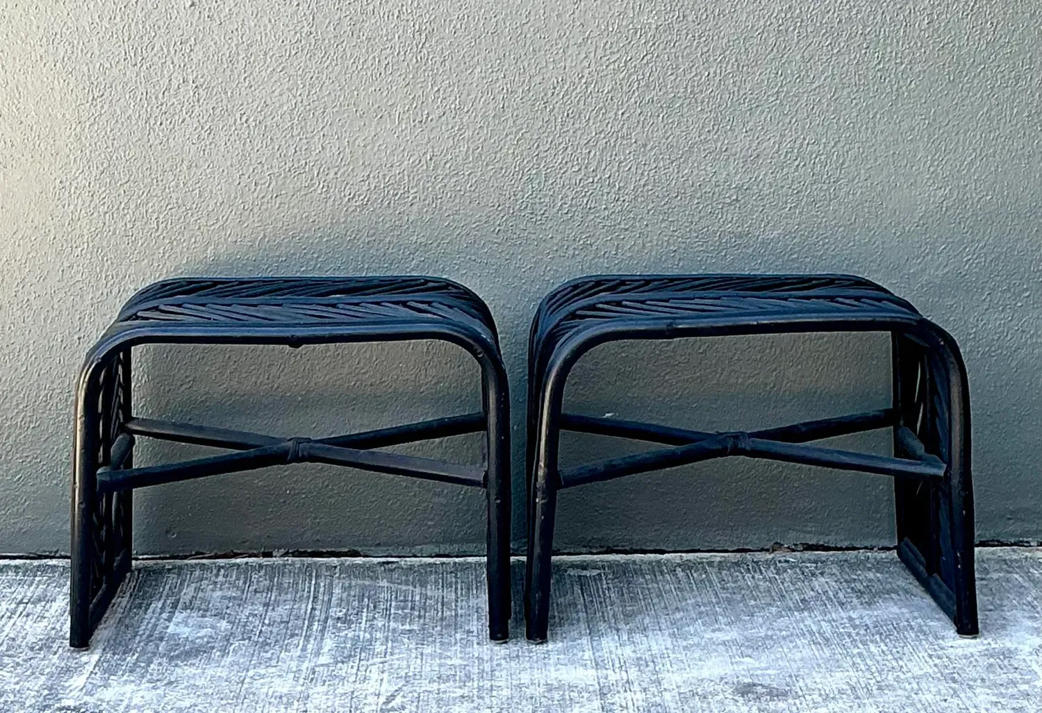 Vintage Stick Rattan Waterfall Low Stools - A Pair — additional photo 4