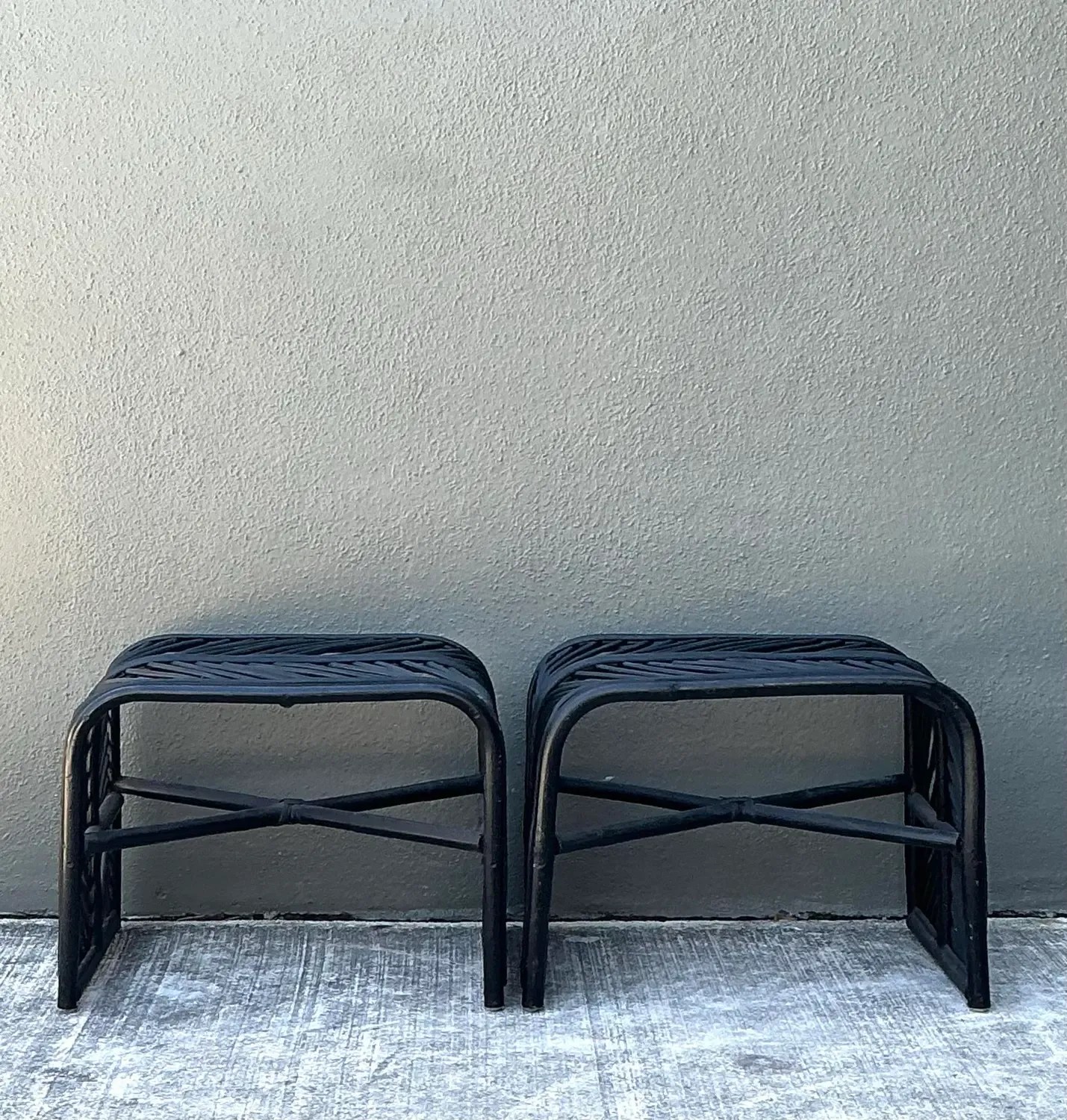 Vintage Stick Rattan Waterfall Low Stools - A Pair — additional photo 5