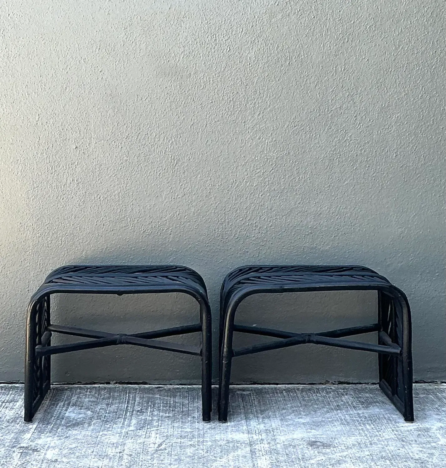 Vintage Stick Rattan Waterfall Low Stools - A Pair — additional photo 6