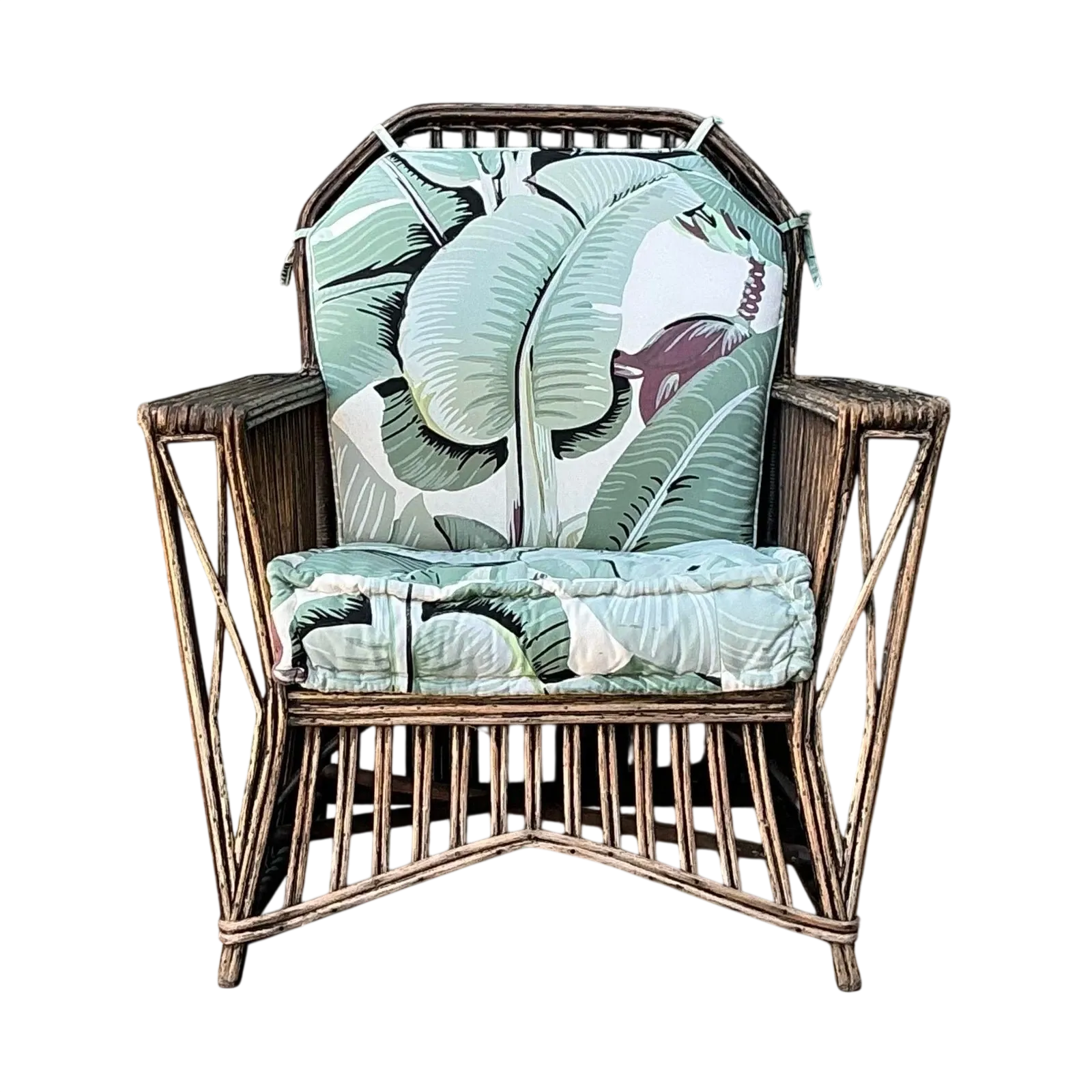 Vintage Stick Rattan Lounge Chair in Stockwell Performance “Martinique”