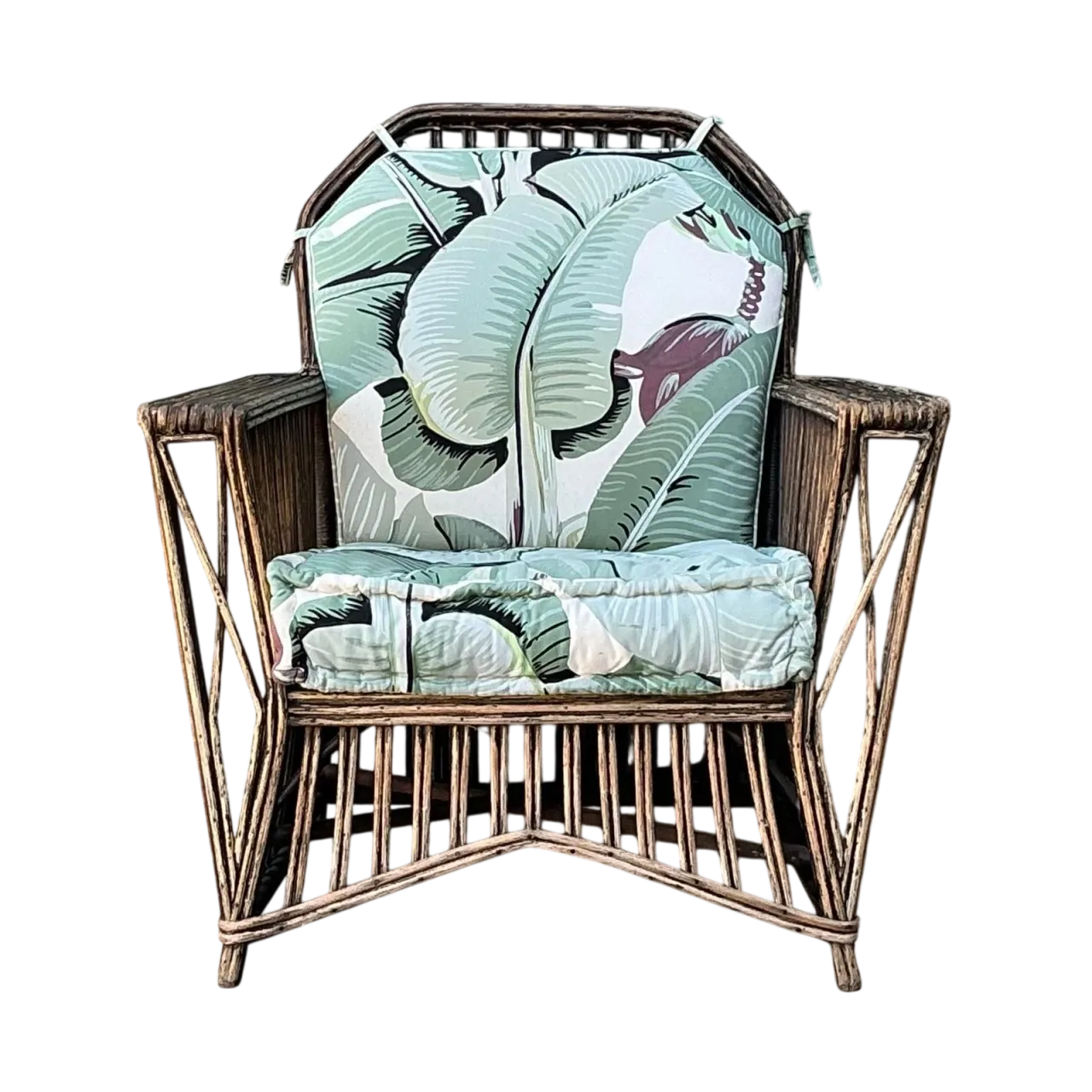 Vintage Stick Rattan Lounge Chair in Stockwell Performance “Martinique”