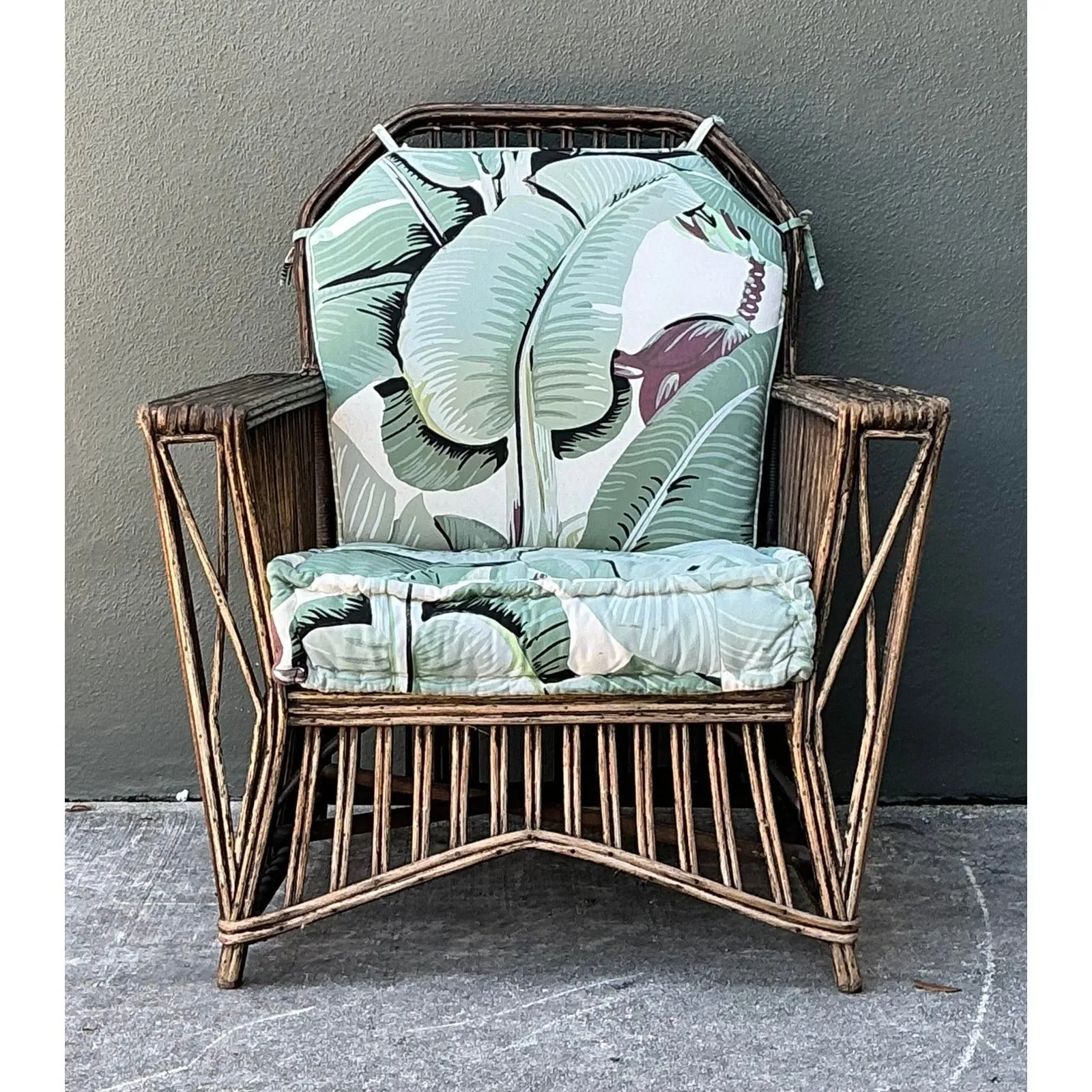 Vintage Stick Rattan Lounge Chair in Stockwell Performance “Martinique” — additional photo 1