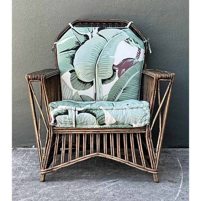 Vintage Stick Rattan Lounge Chair in Stockwell Performance “Martinique” — additional photo 1
