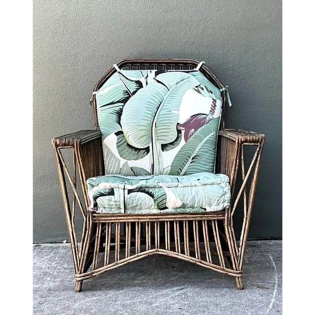 Vintage Stick Rattan Lounge Chair in Stockwell Performance “Martinique” — additional photo 2