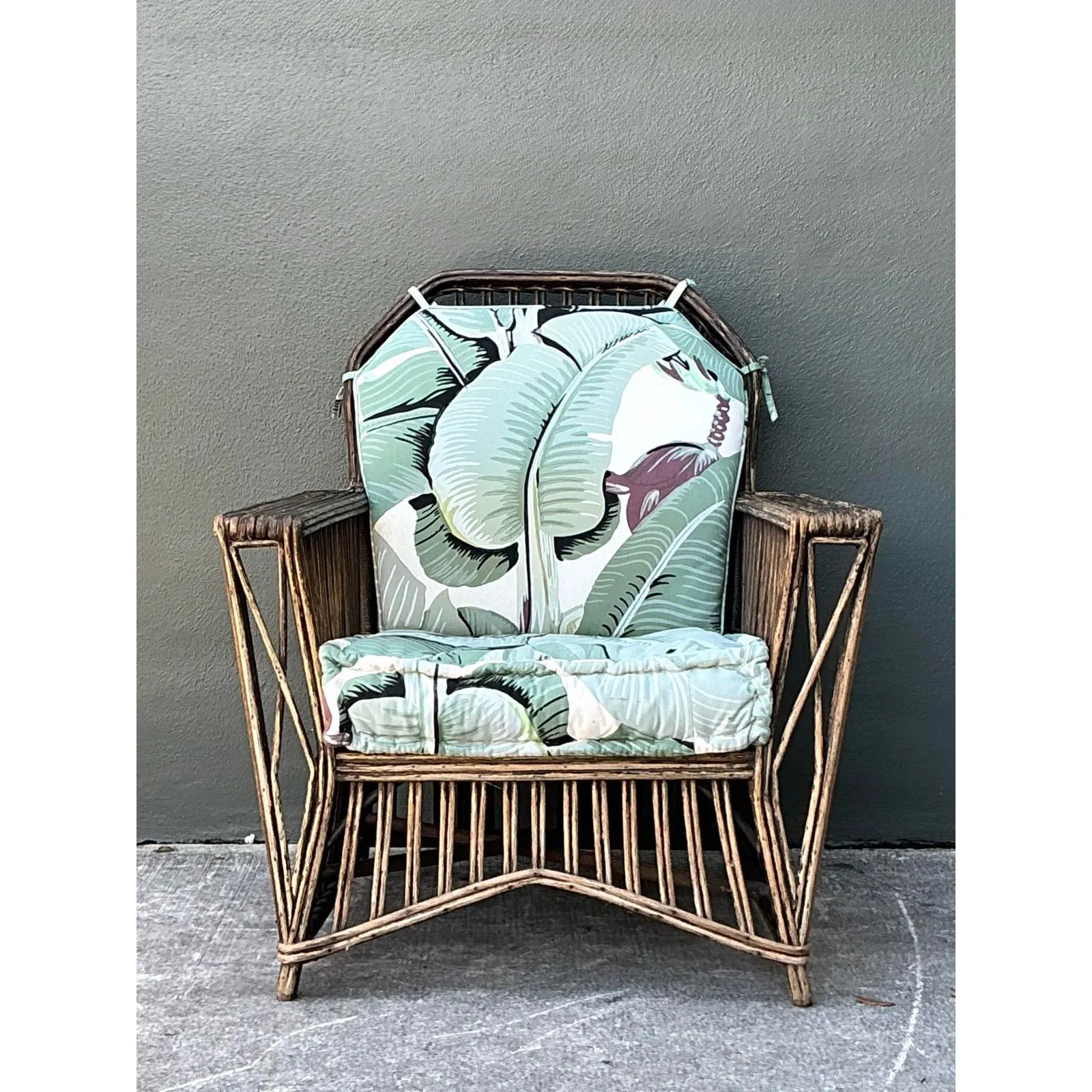 Vintage Stick Rattan Lounge Chair in Stockwell Performance “Martinique” — additional photo 4
