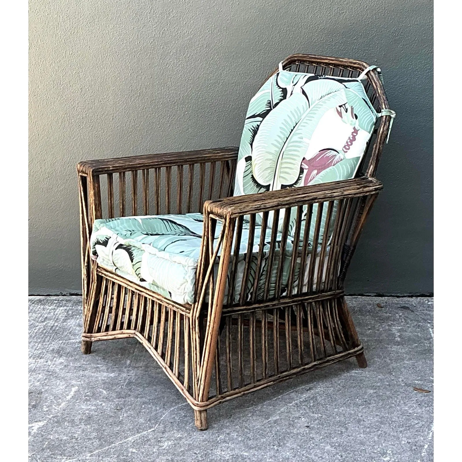 Vintage Stick Rattan Lounge Chair in Stockwell Performance “Martinique” — additional photo 5