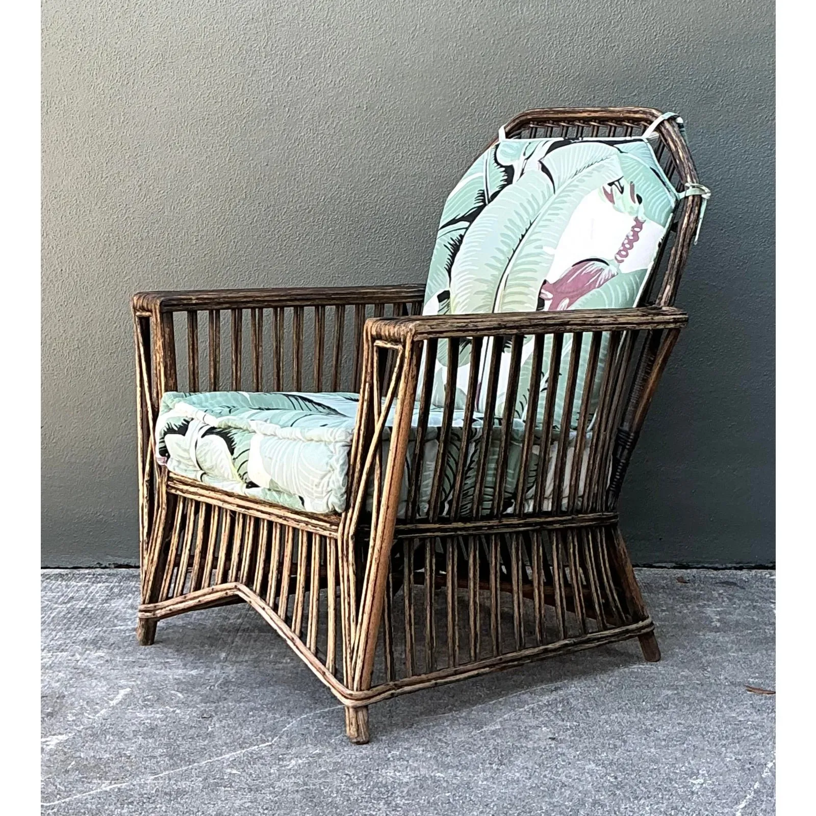 Vintage Stick Rattan Lounge Chair in Stockwell Performance “Martinique” — additional photo 6