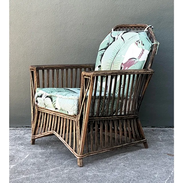 Vintage Stick Rattan Lounge Chair in Stockwell Performance “Martinique” — additional photo 6