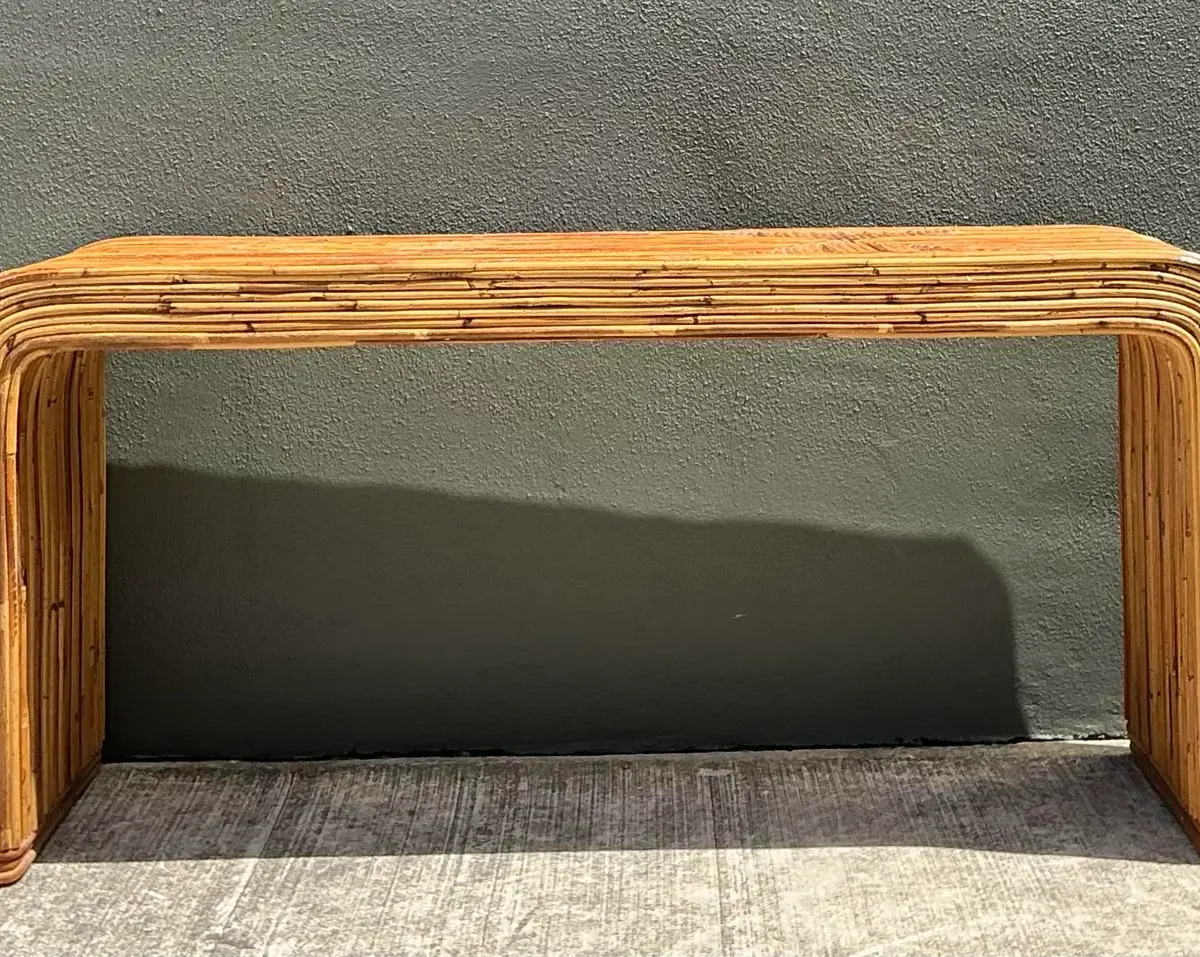 Vintage Tagged Gabriella Crespi Pencil Reed Waterfall Console Table
