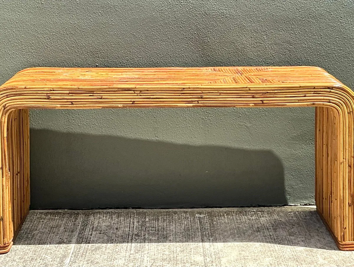 Vintage Tagged Gabriella Crespi Pencil Reed Waterfall Console Table — additional photo 2