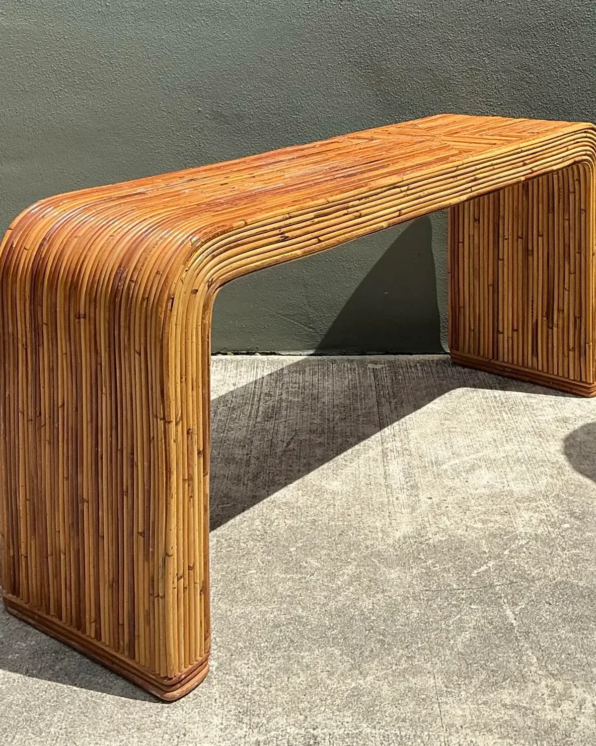 Vintage Tagged Gabriella Crespi Pencil Reed Waterfall Console Table — additional photo 4