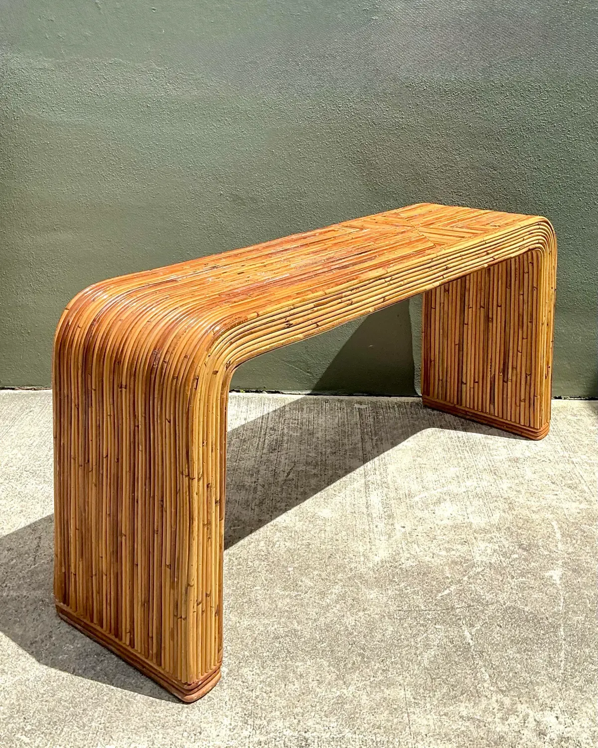 Vintage Tagged Gabriella Crespi Pencil Reed Waterfall Console Table — additional photo 5