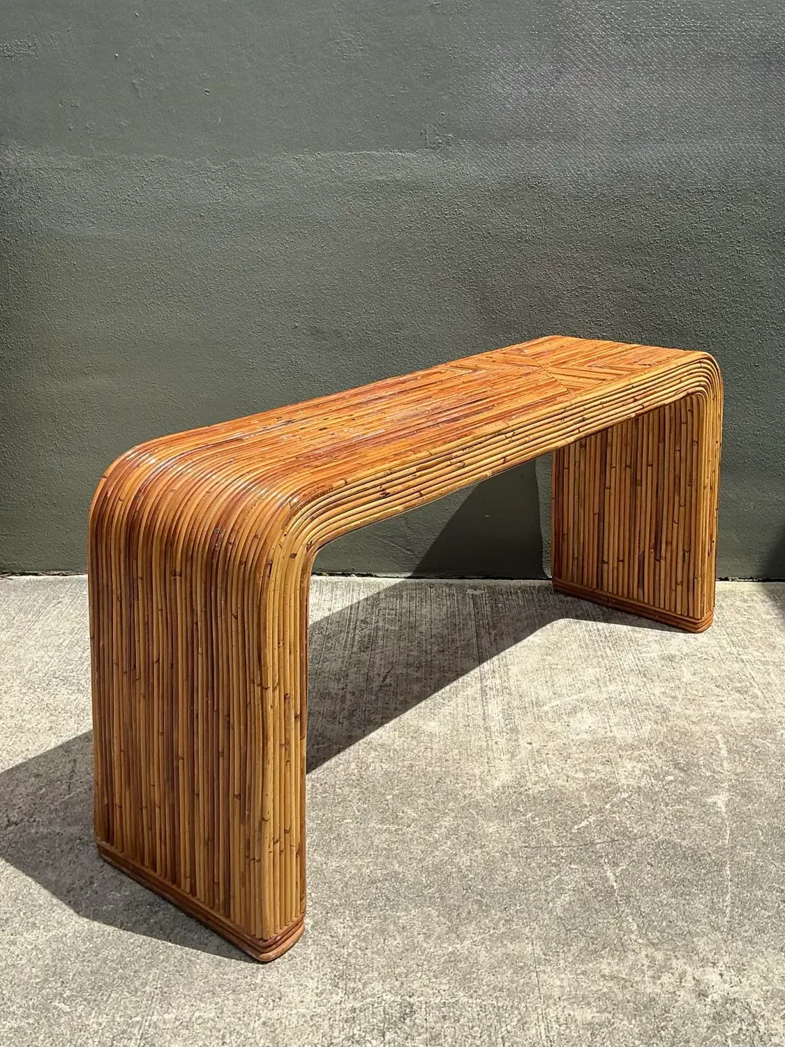 Vintage Tagged Gabriella Crespi Pencil Reed Waterfall Console Table — additional photo 6