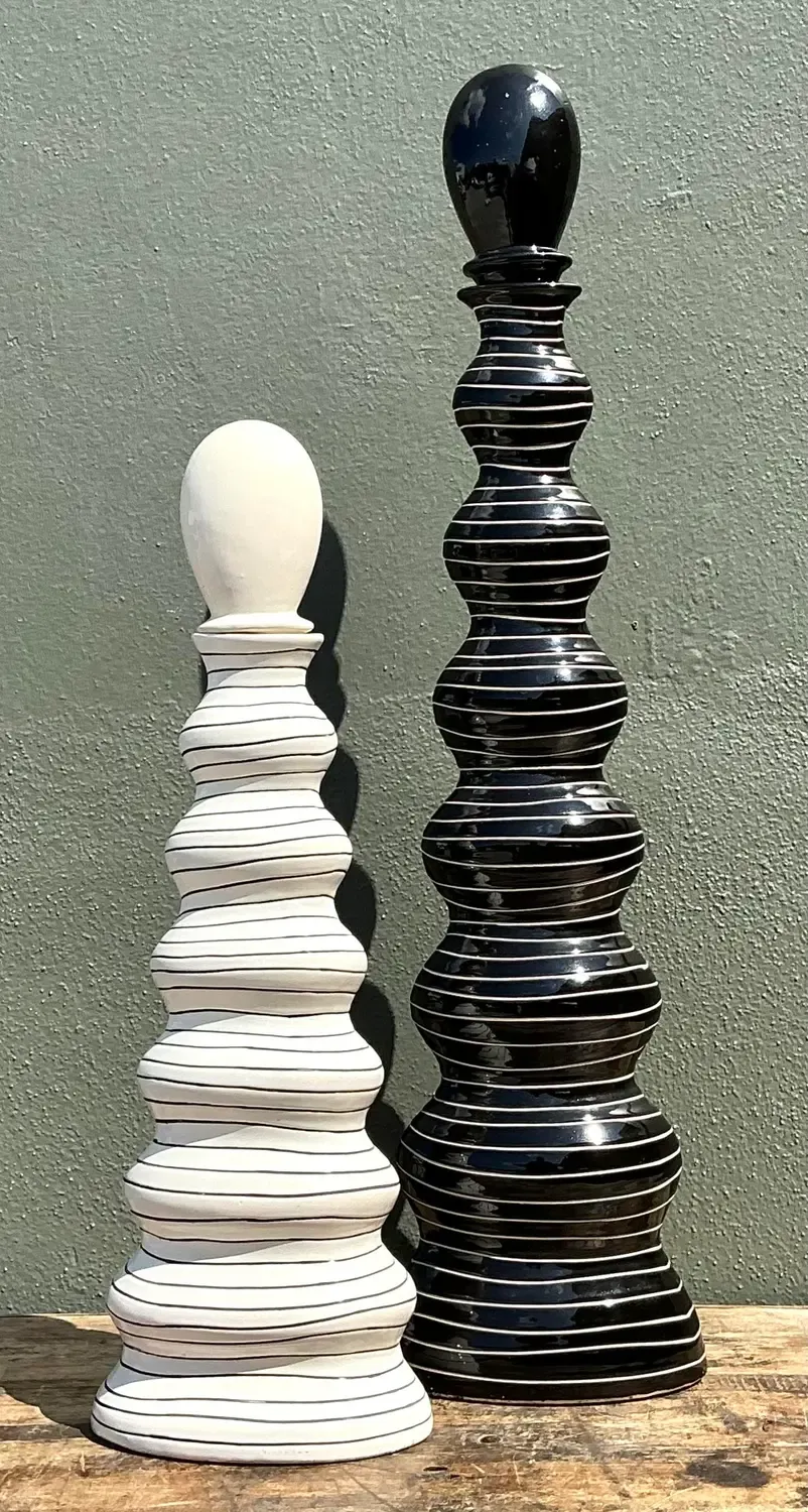Vintage Tall Striped Studio Pottery Vases - Set of 2 — additional photo 6