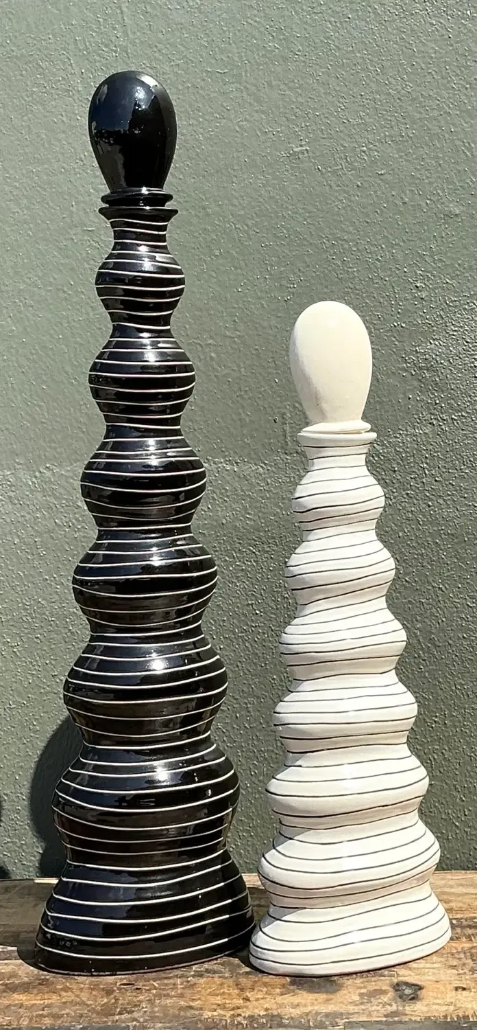 Vintage Tall Striped Studio Pottery Vases - Set of 2 — additional photo 3