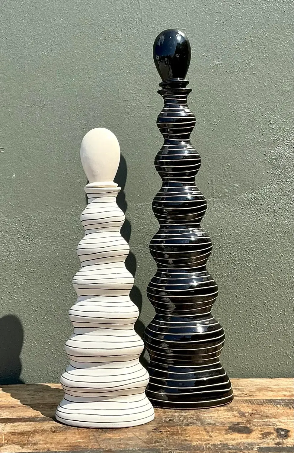 Vintage Tall Striped Studio Pottery Vases - Set of 2 — additional photo 5