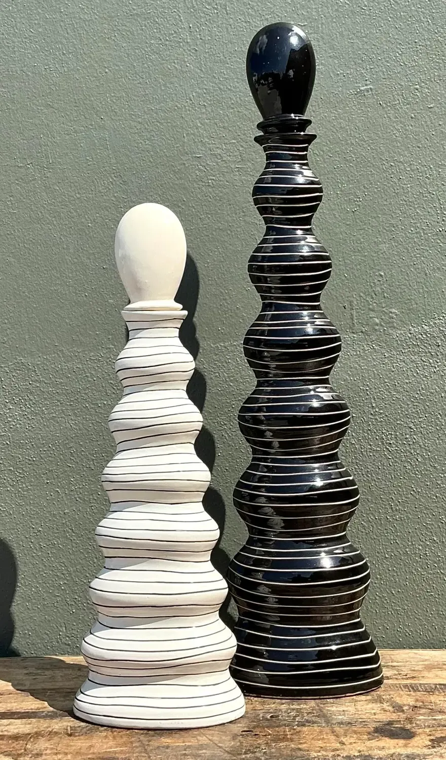 Vintage Tall Striped Studio Pottery Vases - Set of 2 — additional photo 4