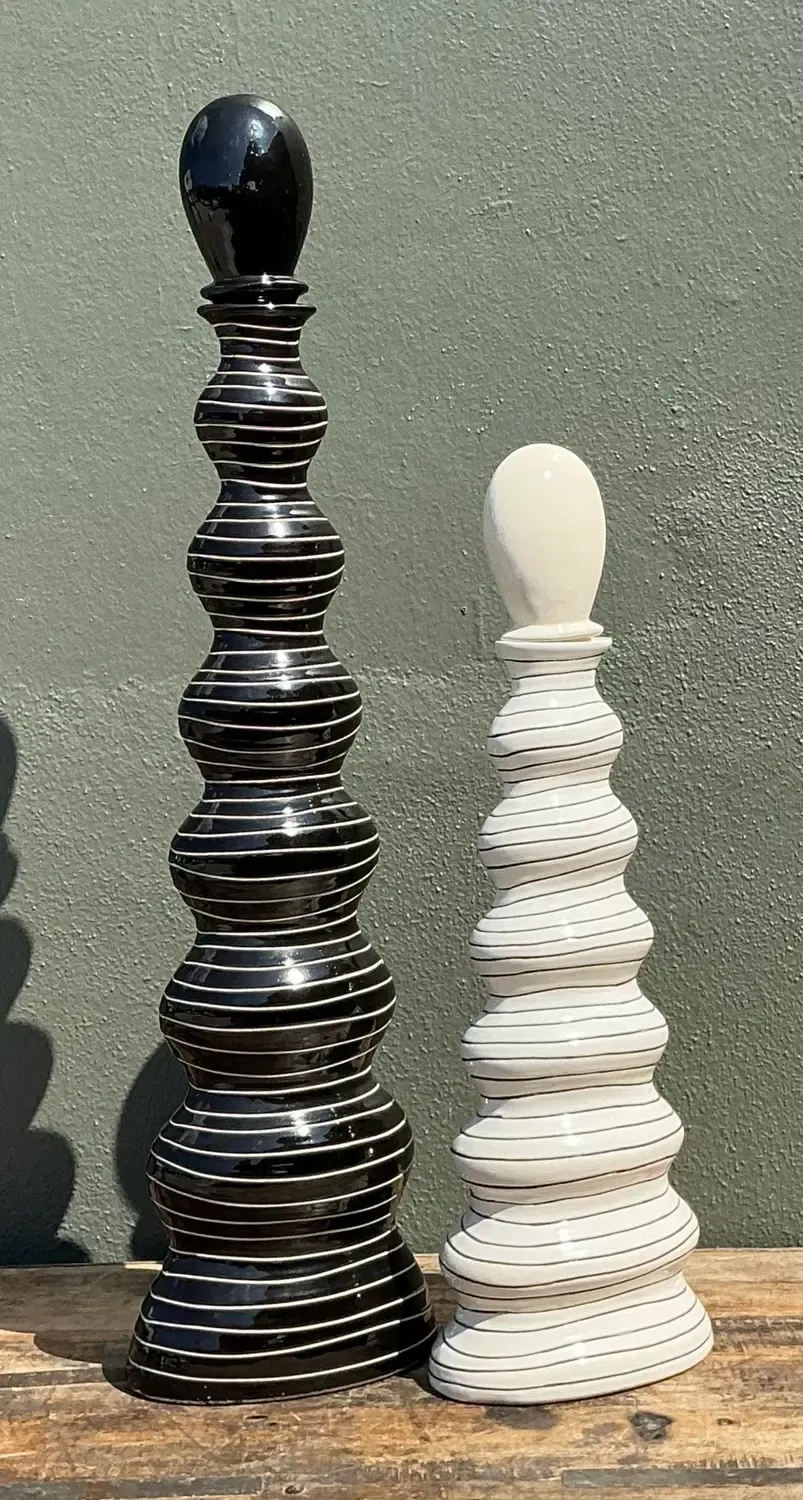 Vintage Tall Striped Studio Pottery Vases - Set of 2 — additional photo 2