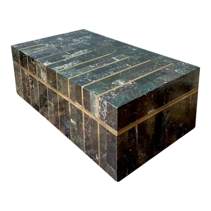 Vintage Tessellated Brass and Stone Box