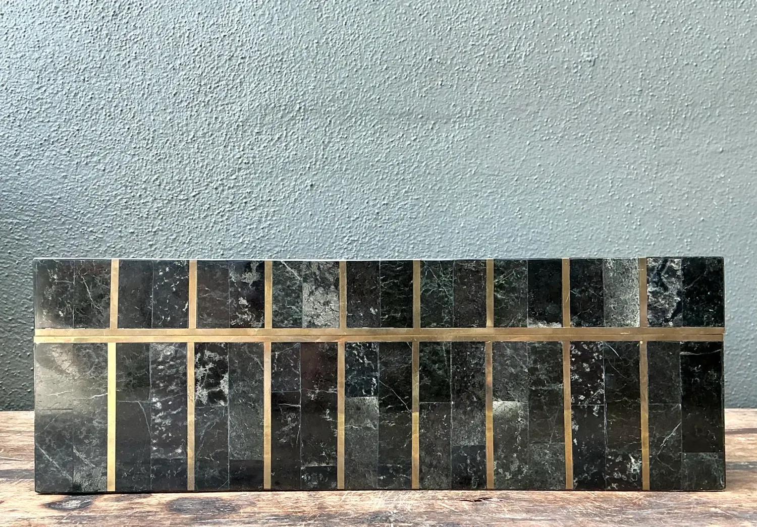 Vintage Tessellated Brass and Stone Box — additional photo 1