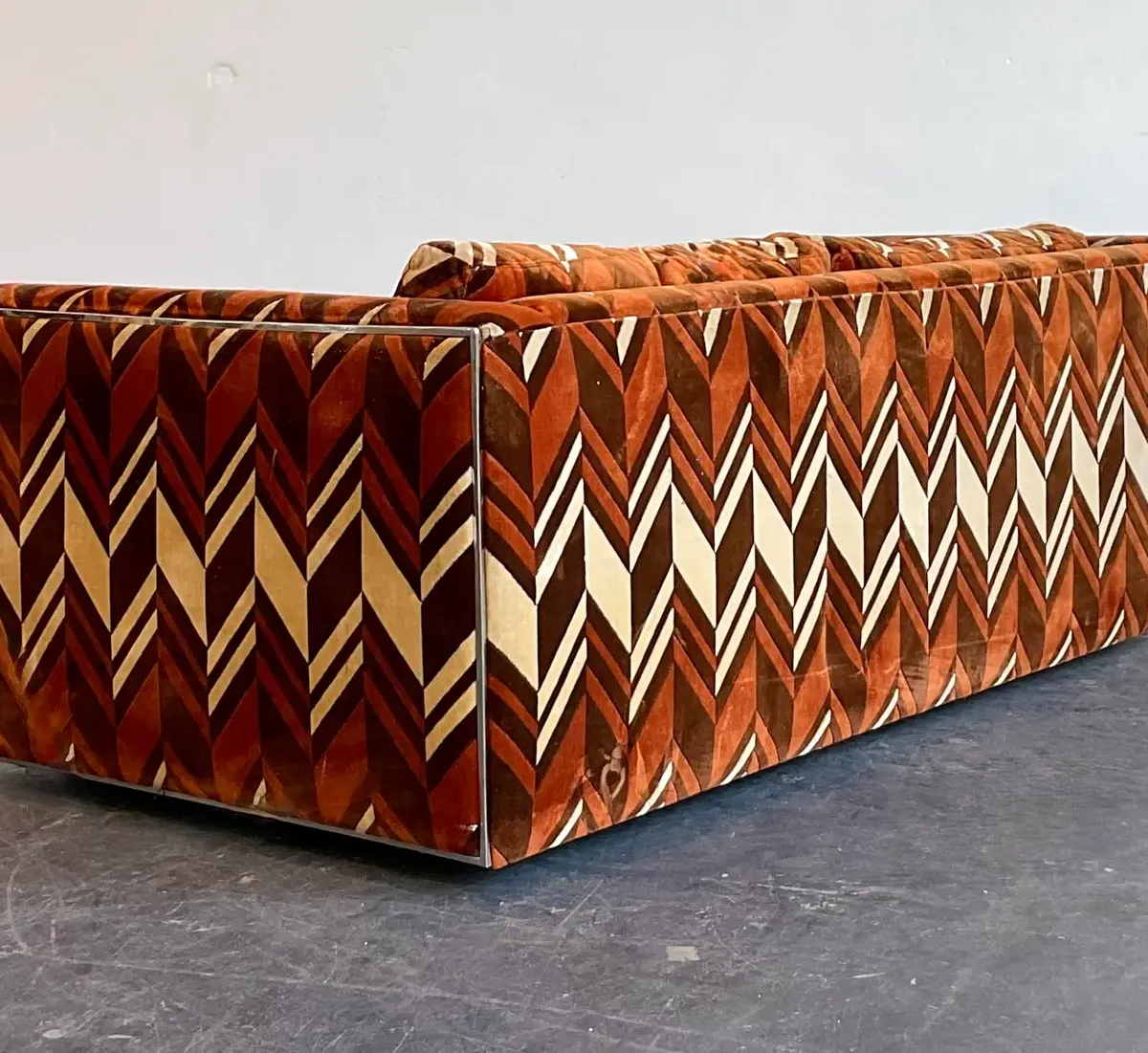 Vintage Thayer Coggin Chevron Velvet Sofa
