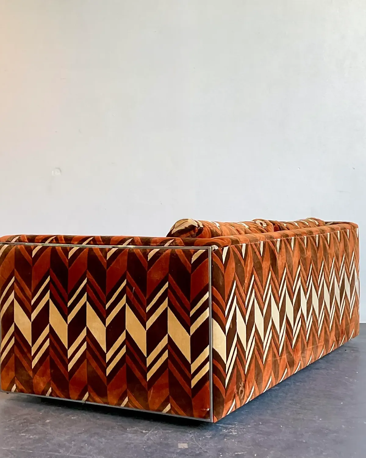 Vintage Thayer Coggin Chevron Velvet Sofa — additional photo 3